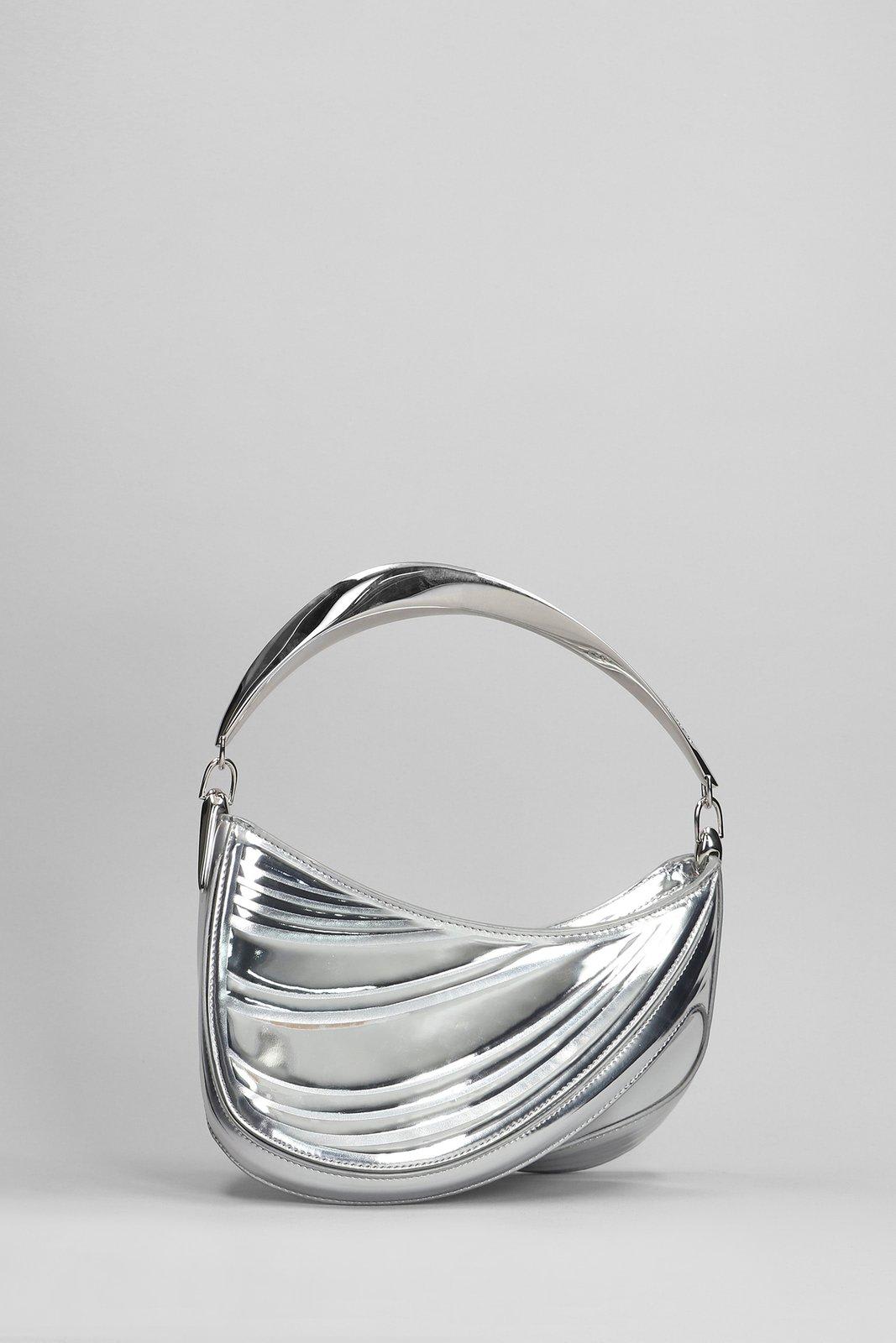 Shop Mugler Curve 01 Foiled Finish Shoulder Bag In Silver