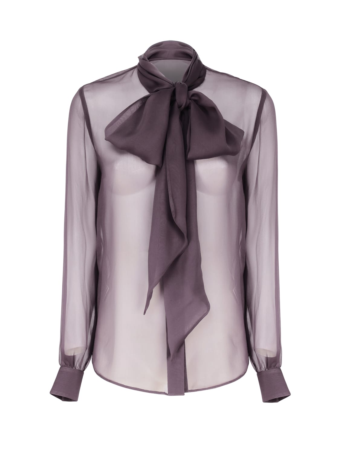 Shop Saint Laurent Silk Lavallière Collar Shirt In Fumé