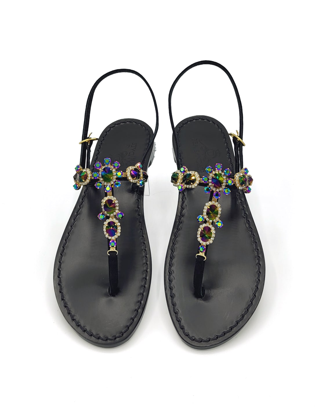 Dea Sandals Via Krupp Rainbow Jewel Sandals In Black, Crystal