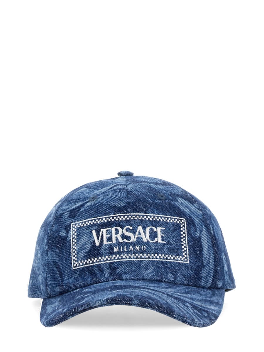 Shop Versace Baseball Hat With Logo In Blue