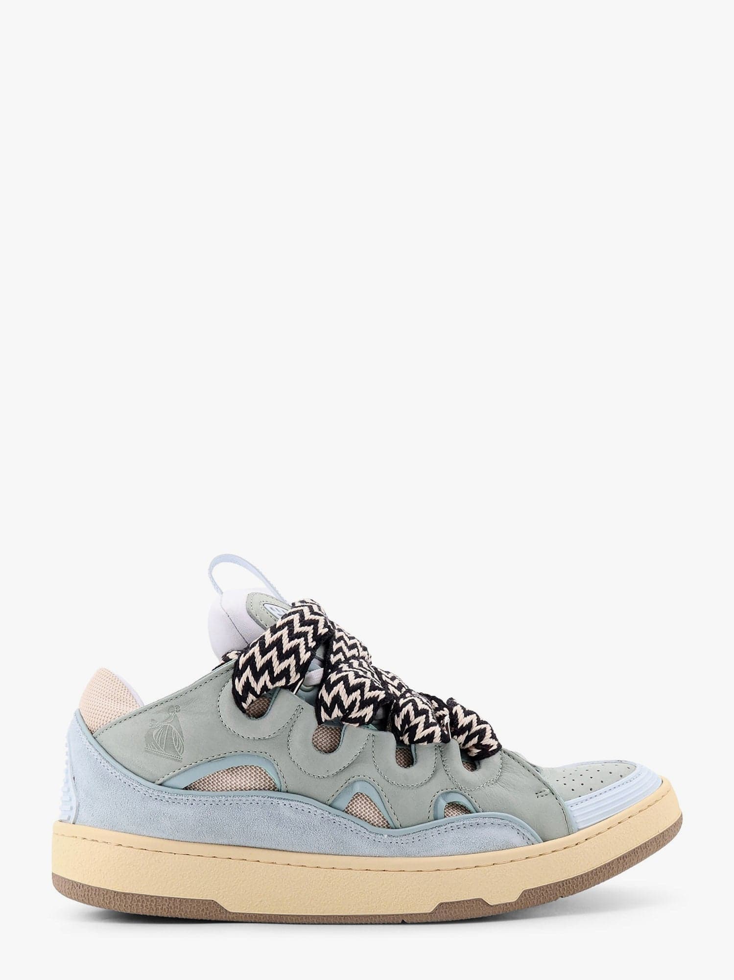 Shop Lanvin Curb Leather, Suede And Mesh Sneakers In Blue