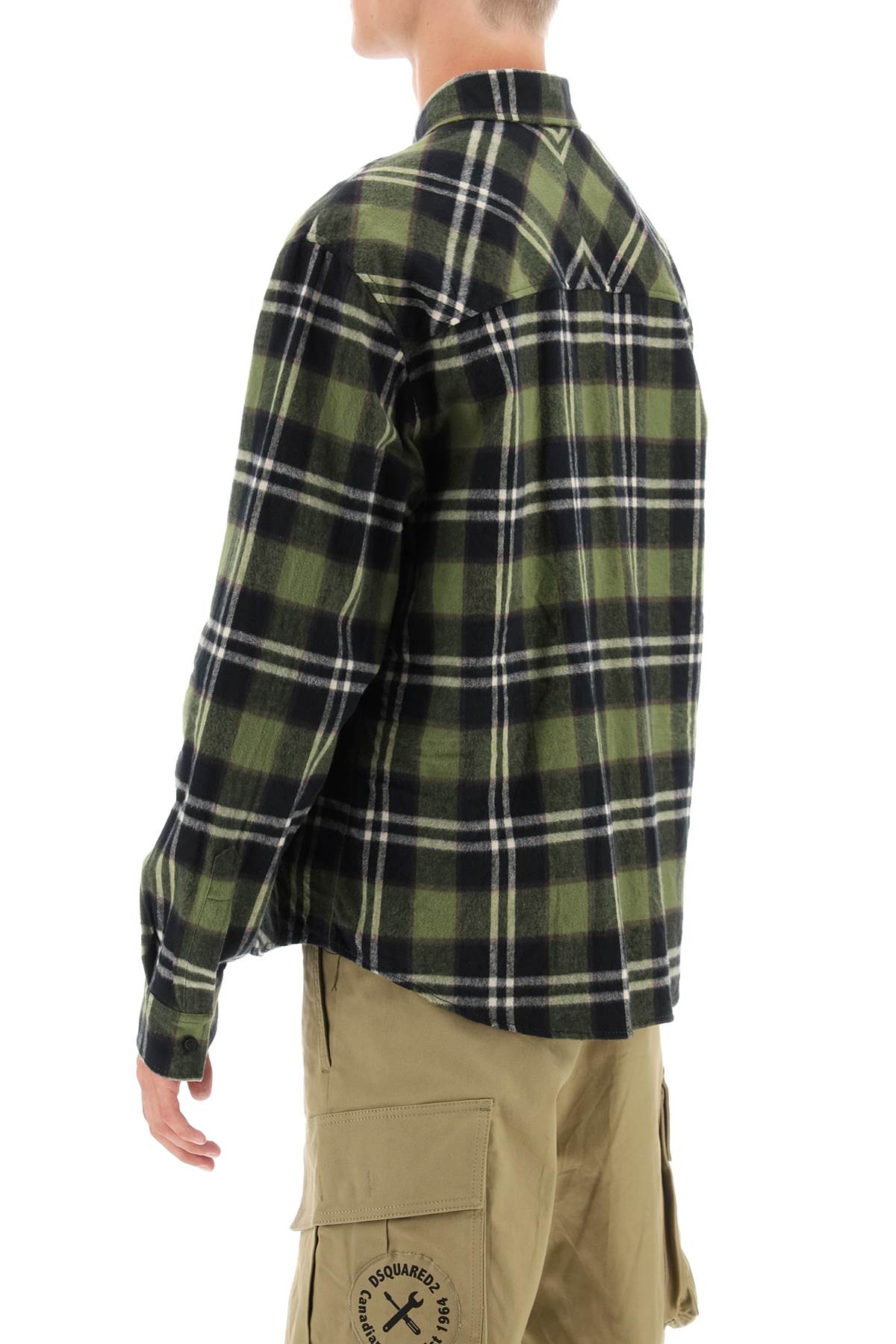 Shop Dsquared2 Check Flannel Shirt With Rubberized Logo In Green Brown (green)