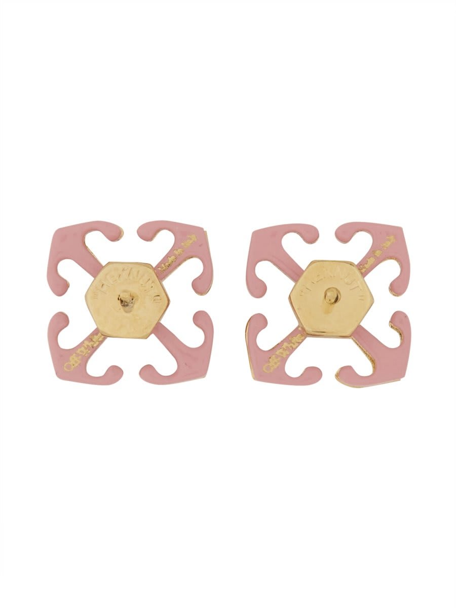 Shop Off-white Logo Engraved Earrings In Gold/rose