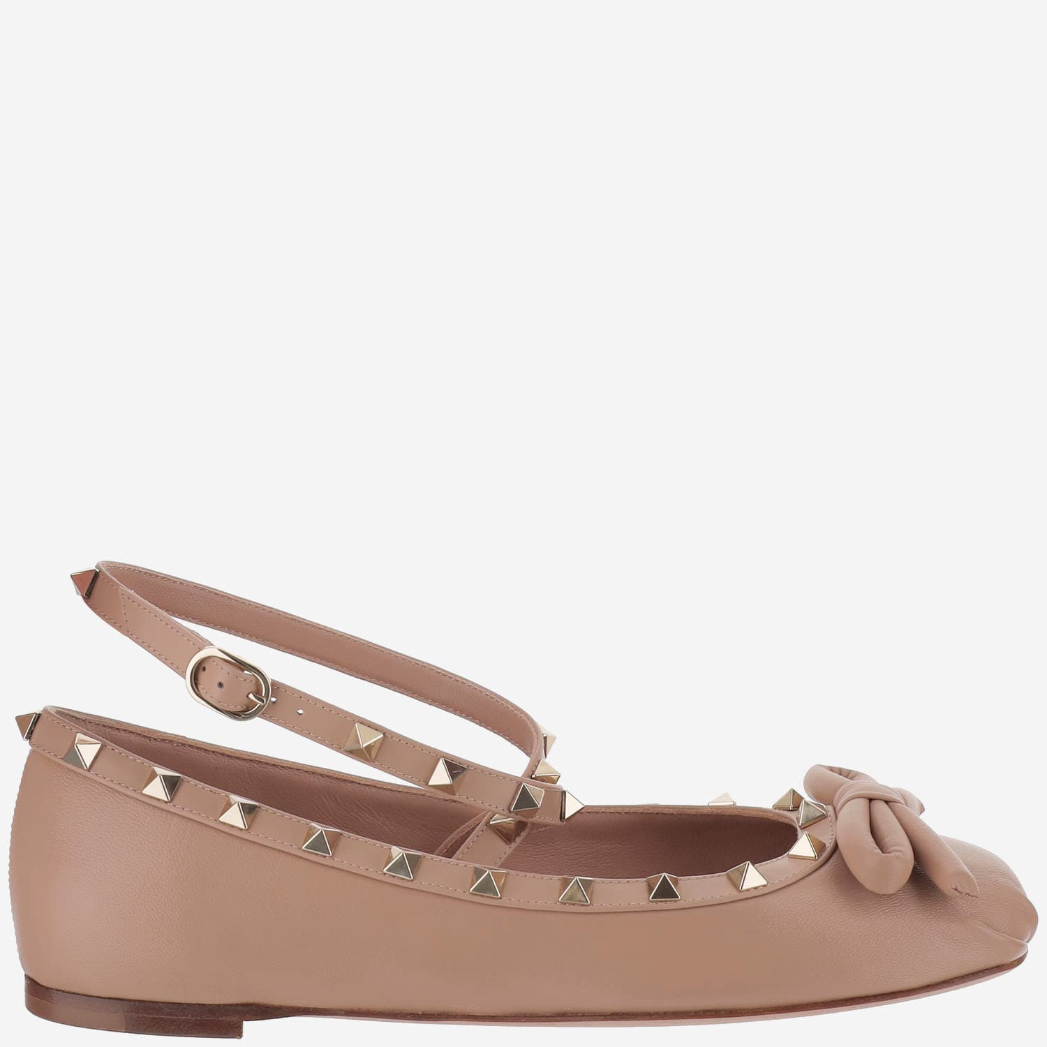 Shop Valentino Leather Rockstud Ballerinas In Pink