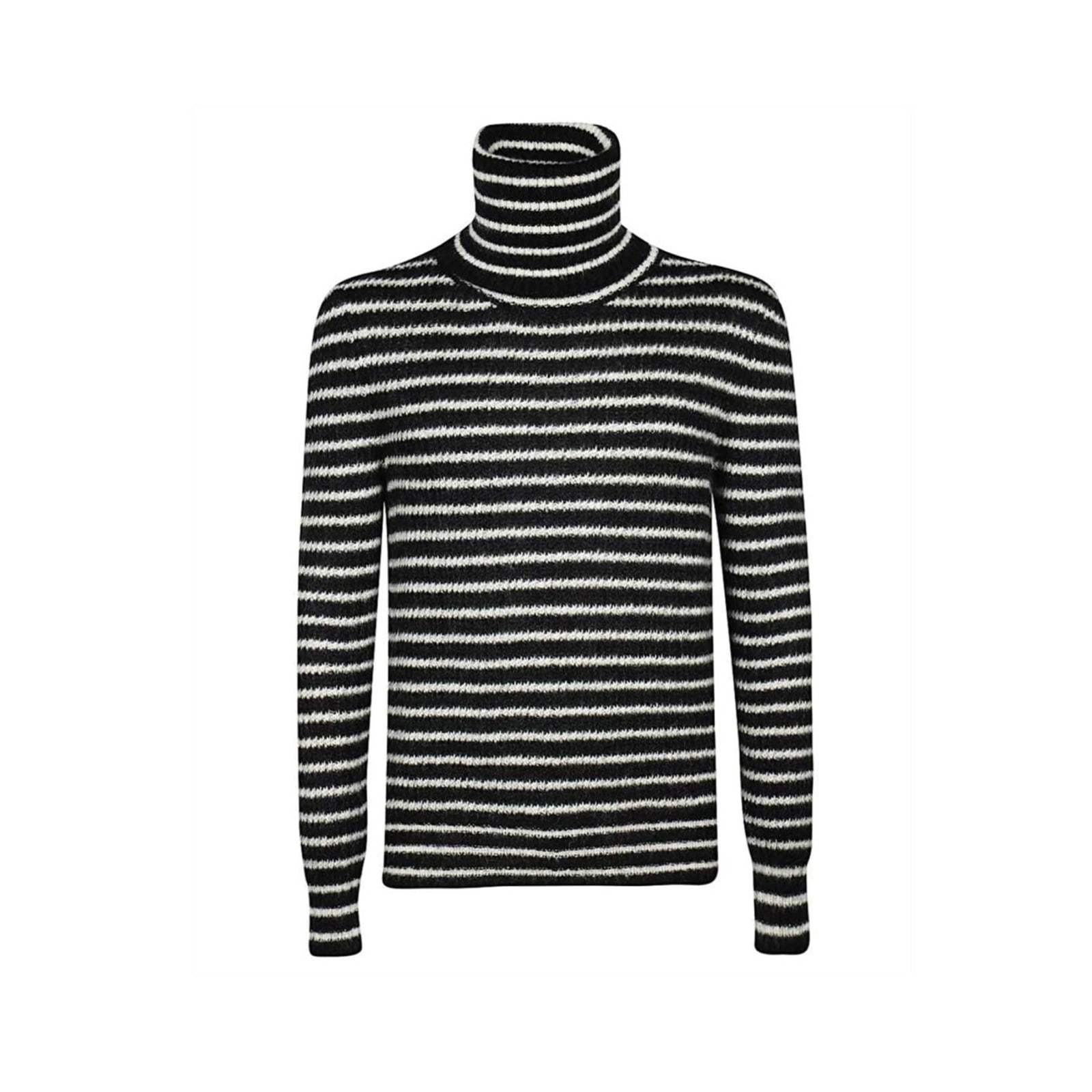 Shop Saint Laurent Wool Striped Sweater In Black