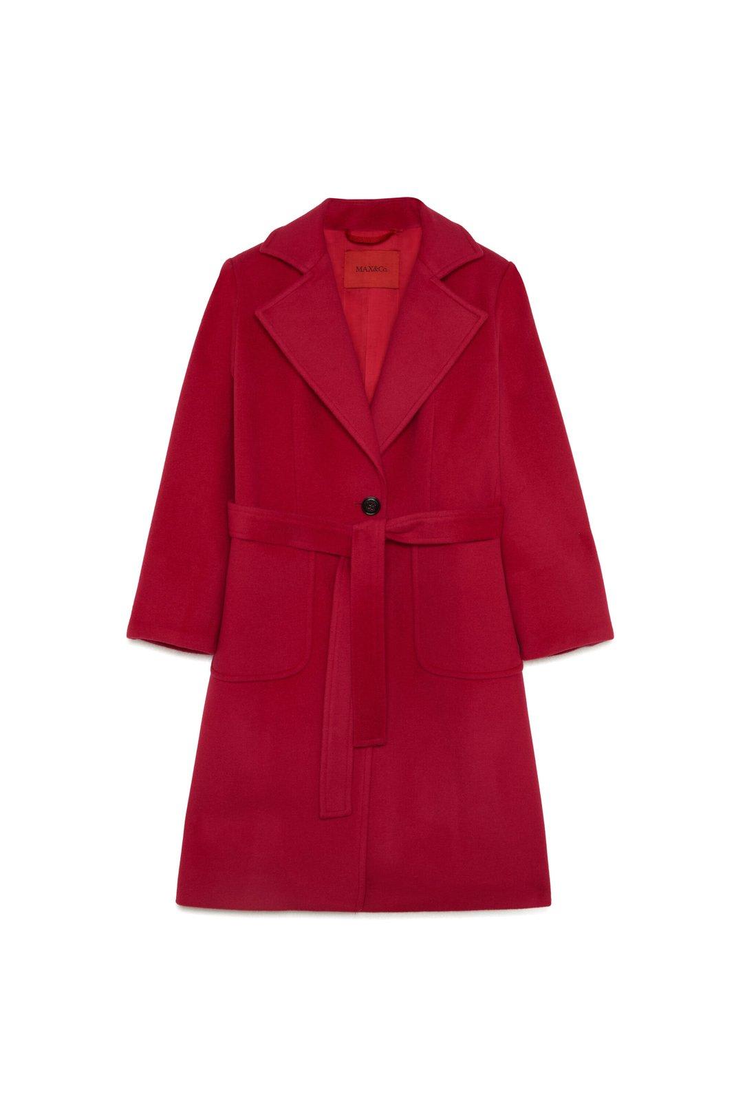 Max&amp;co. Kids' Belted Single-breasted Long Sleeevd Coat In Rosso