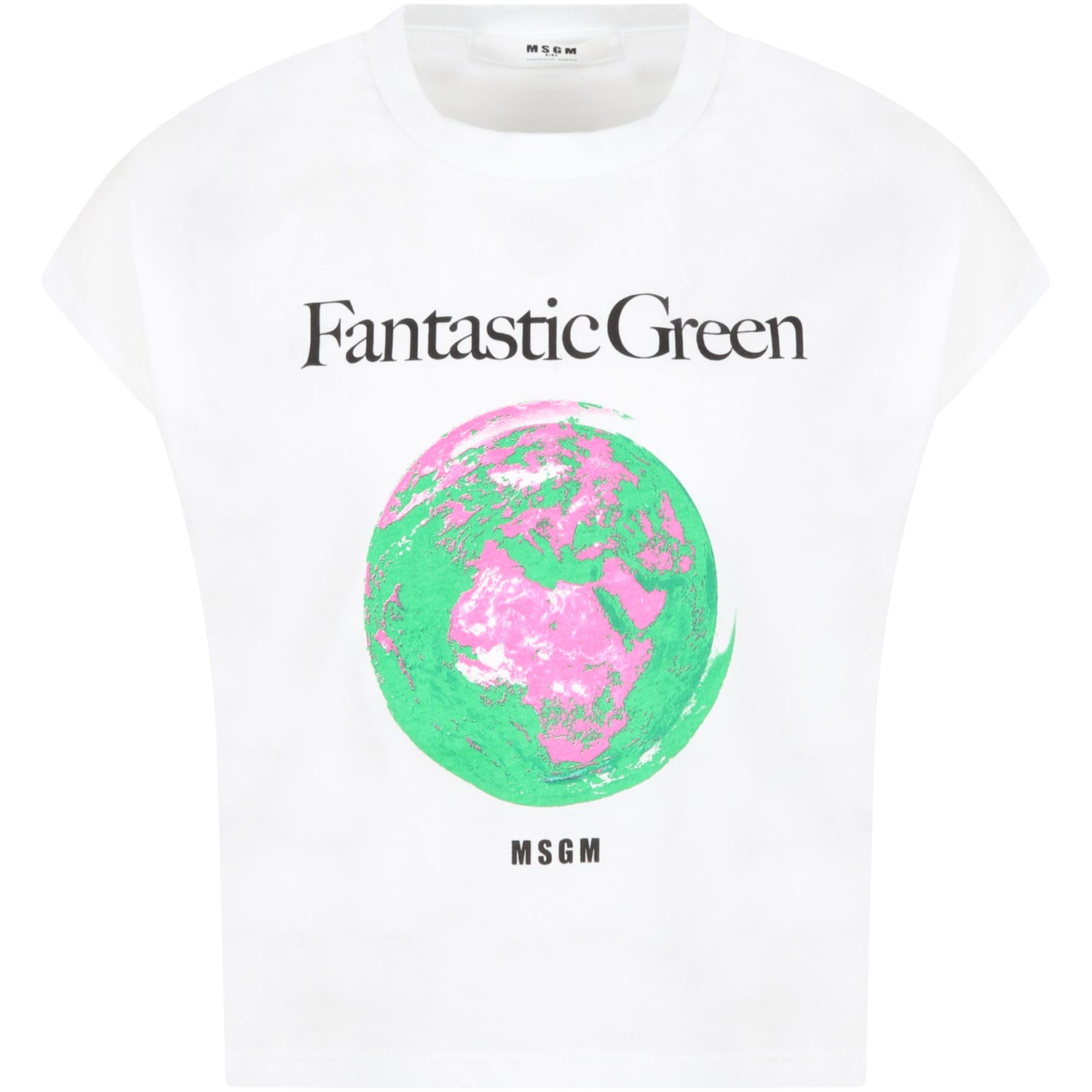 MSGM White T-shirt For Kids With Planet