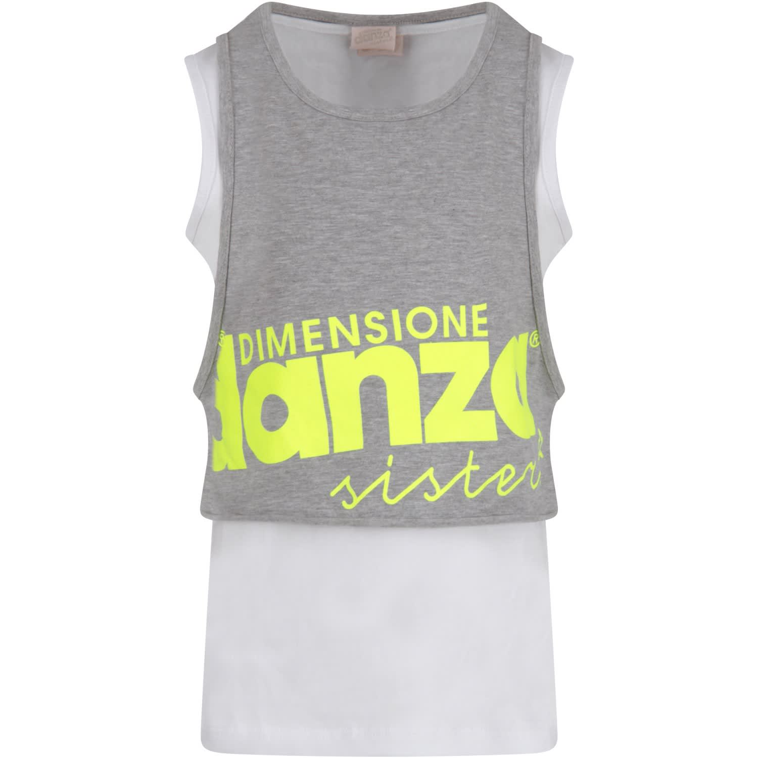 Dimensione Danza Grey And White Tank Top With Logo For Girl