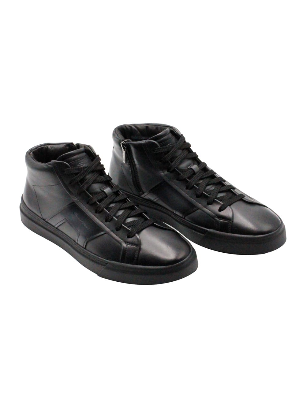 Santoni Man Sneakers Midnight Blue Size 9 Leather In Black