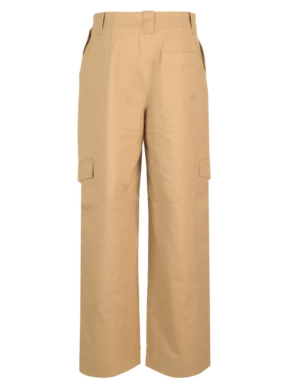 Shop Ganni Cotton Canvas Cargo Trousers In Beige