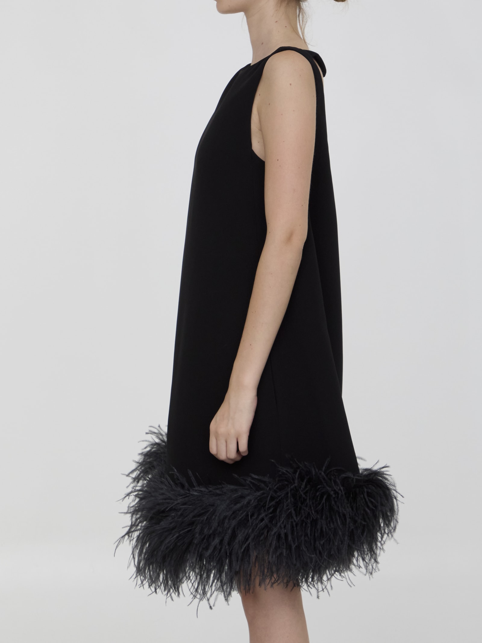 Shop Valentino Mini Dress With Feathers In Black