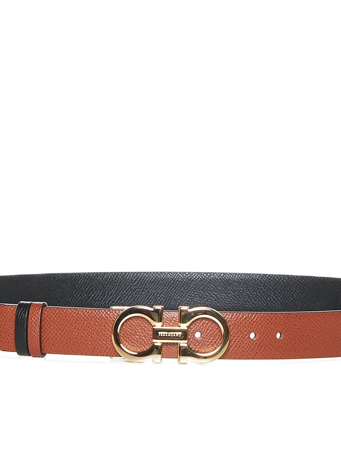 Shop Ferragamo Gancini Buckle Reversible Belt In Brown