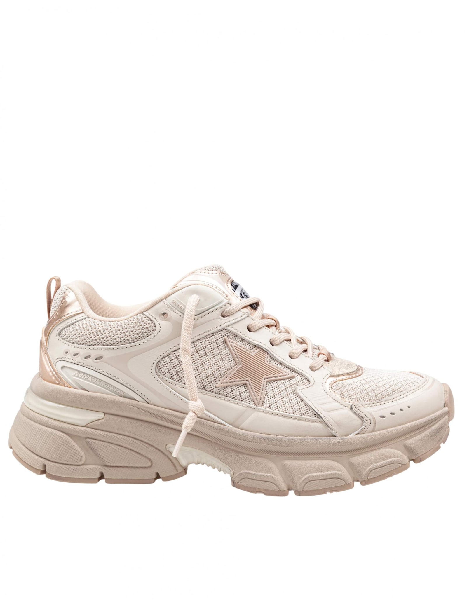 Golden Goose Lightstar Leather And Mesh Sneakers Colour Taupe In Multi