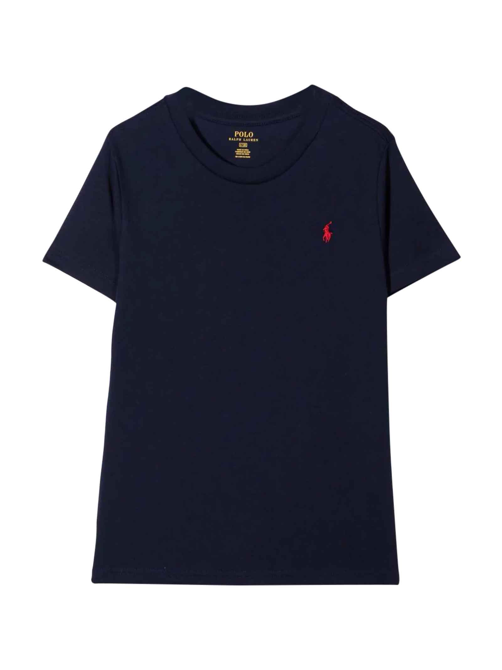 Shop Ralph Lauren Blue T-shirt With Red Logo In Cruise Navy