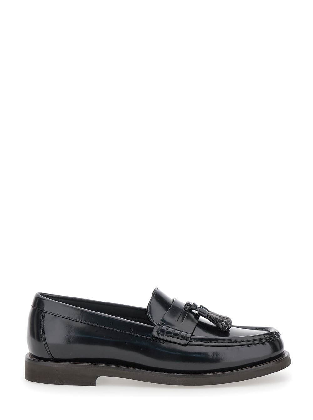 Shop Brunello Cucinelli Black Loafers With Monile Detail In Leather Woman