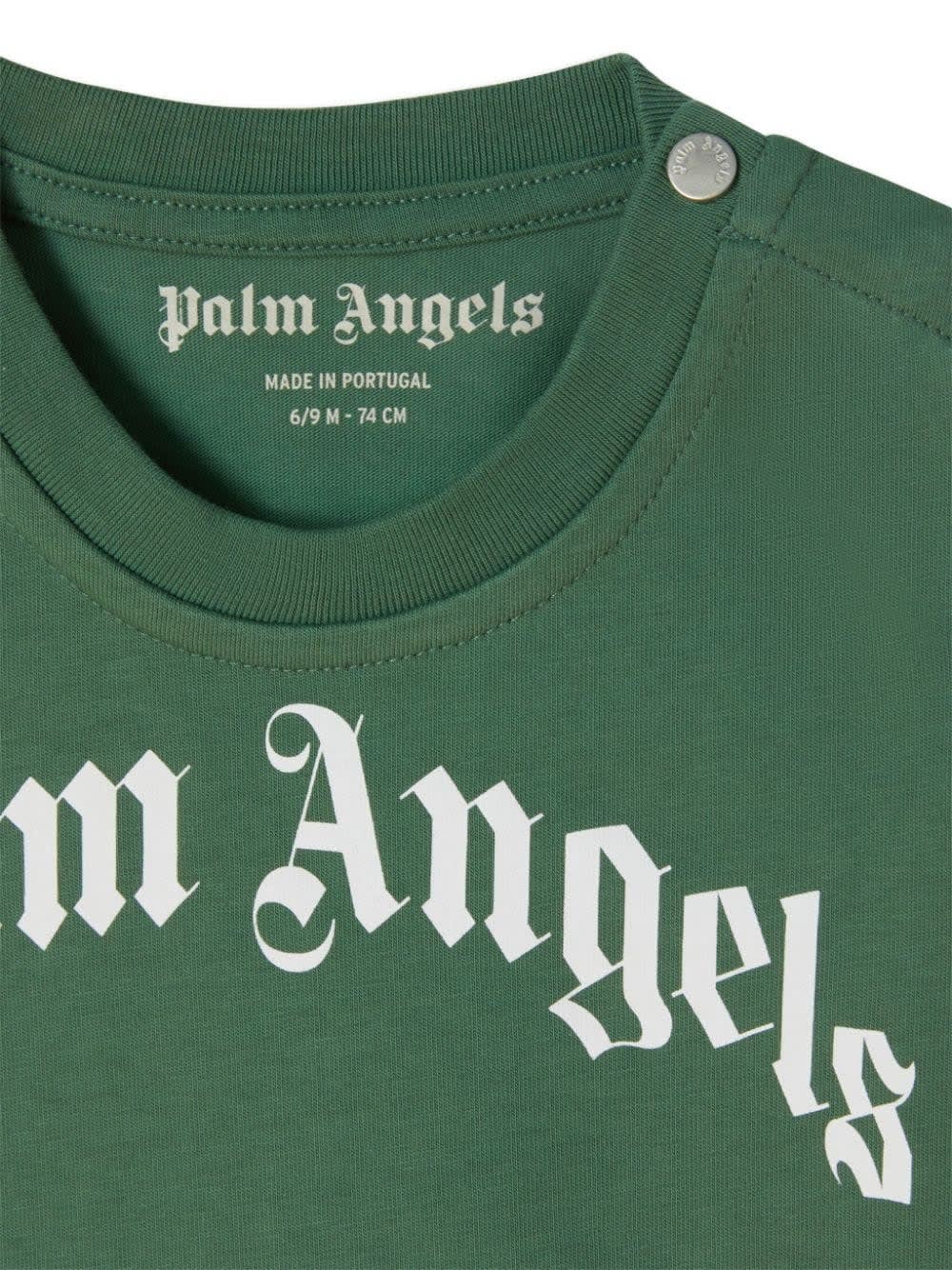 Shop Palm Angels Green T-shirt With Curved Logo