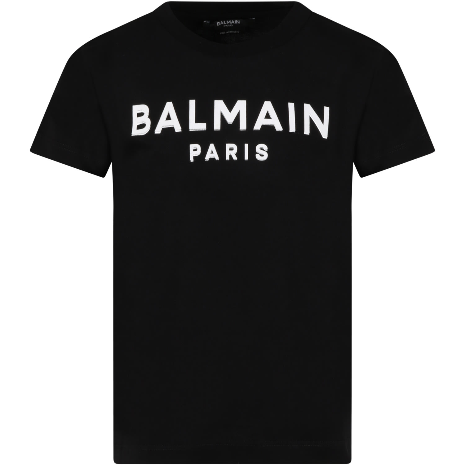 Balmain Black T-shirt For Kids With White Logo