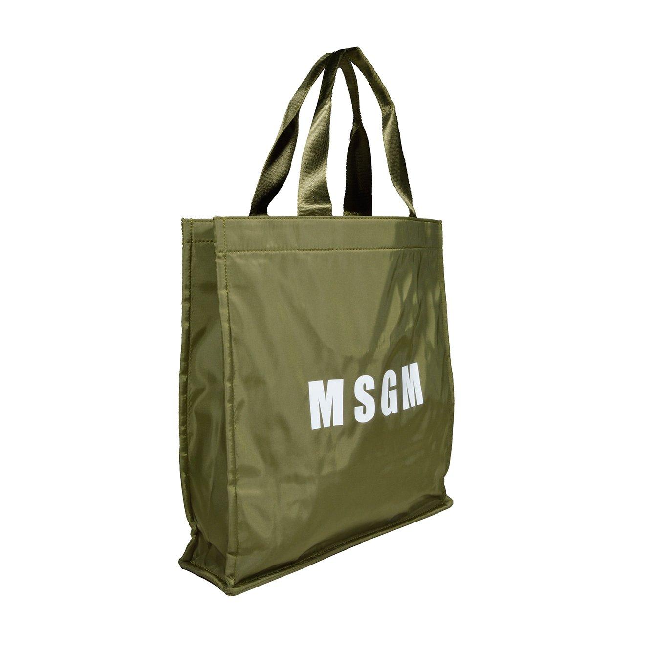 Shop Msgm Logo Printed Top Handle Bag In Verde Militare