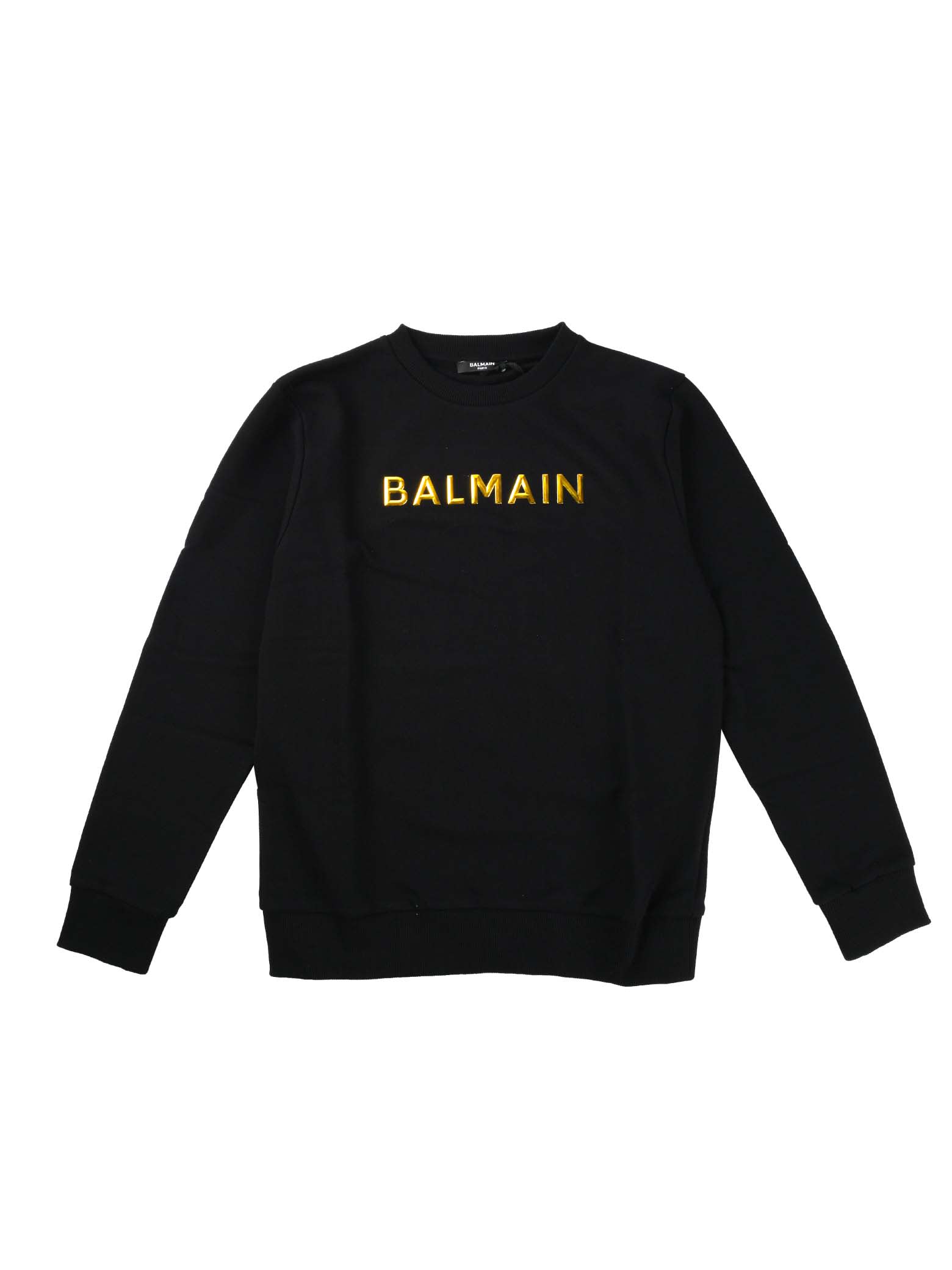 Balmain Crew Neck Sweatshirt Color Black And Gold Logo