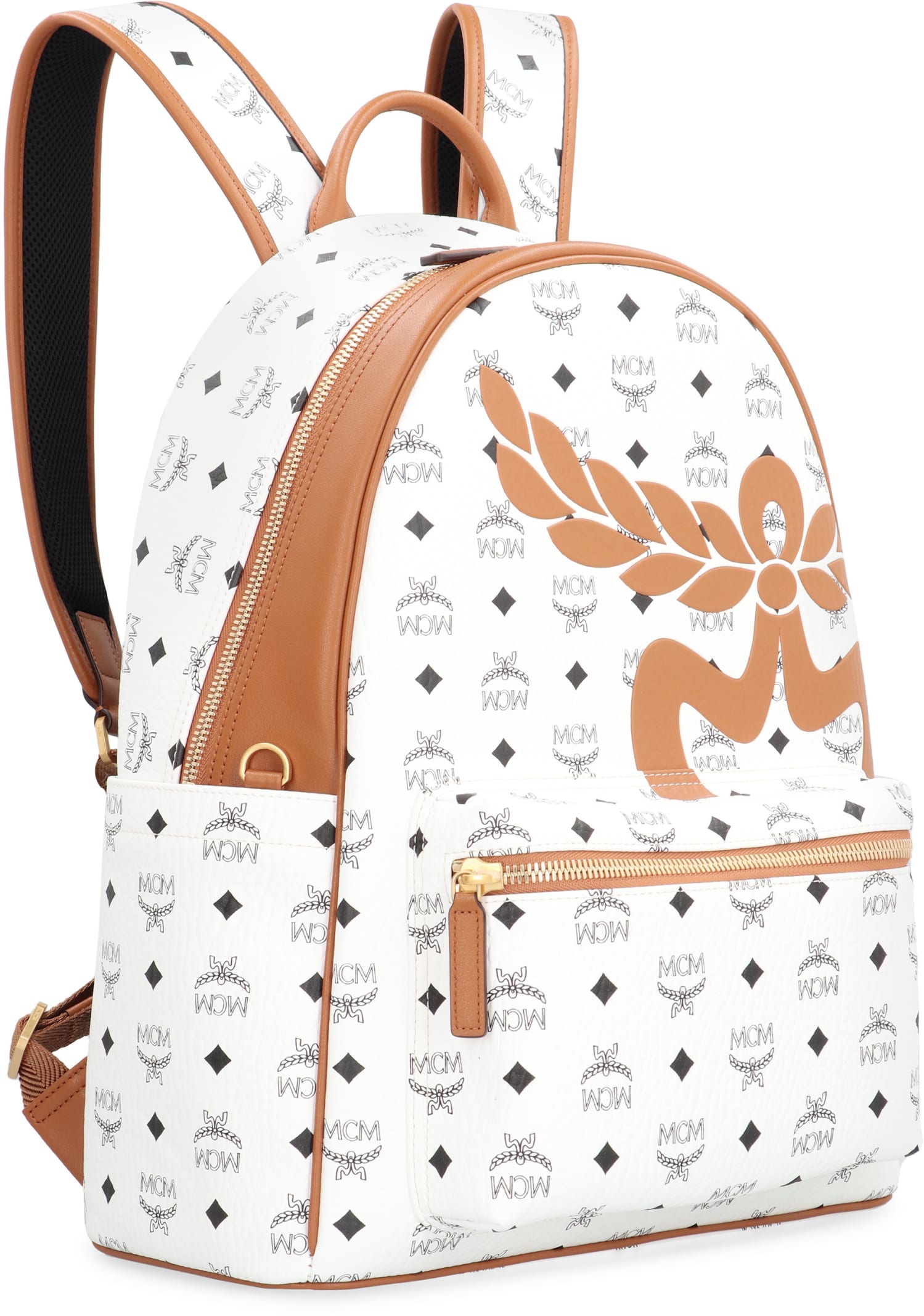 Shop Mcm Stark Mega Laurel Medium Visetos Backpack In White