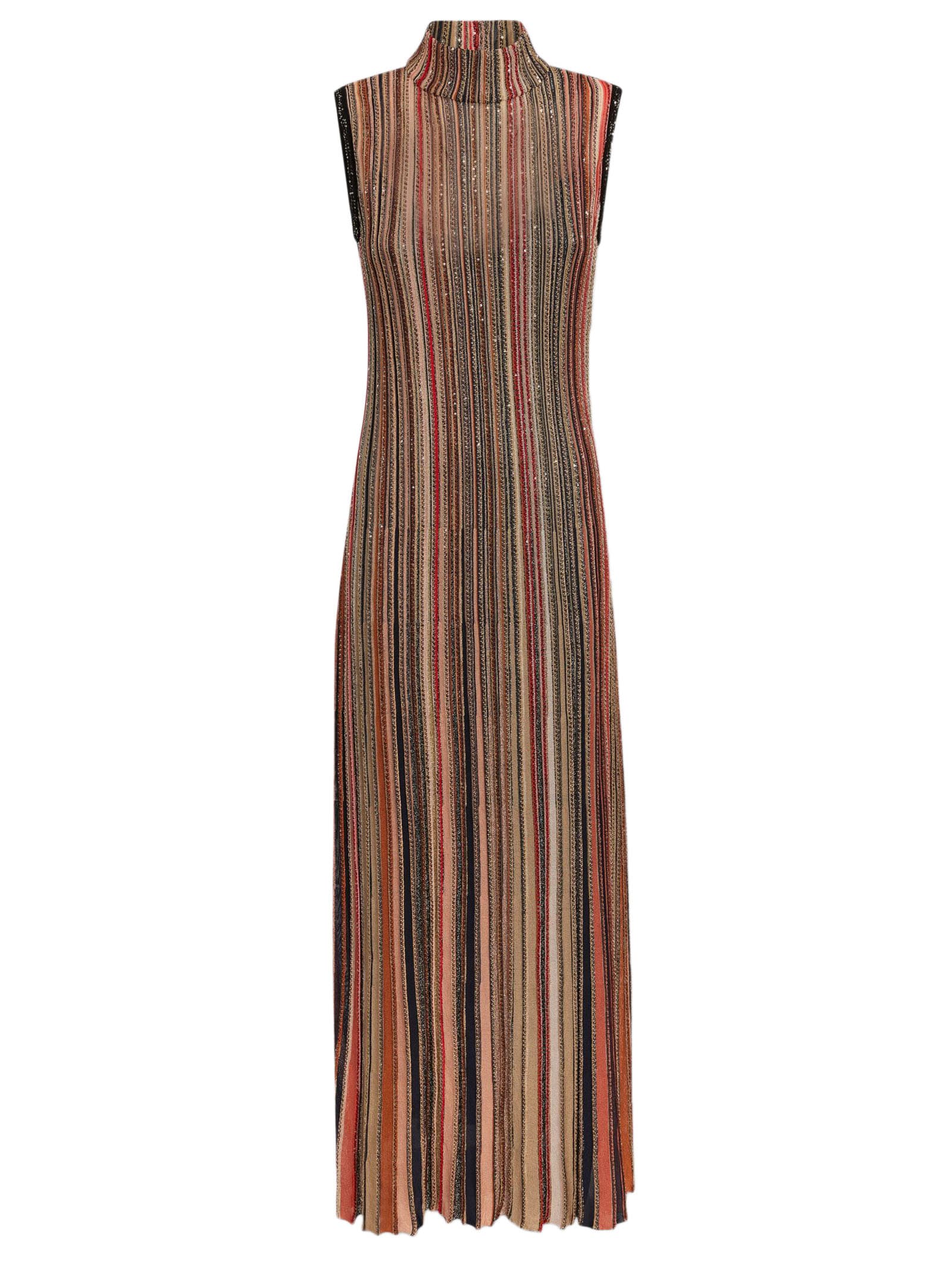 Shop Missoni Long Dress In Vertical Striped Knit With Sequins In Multicolour