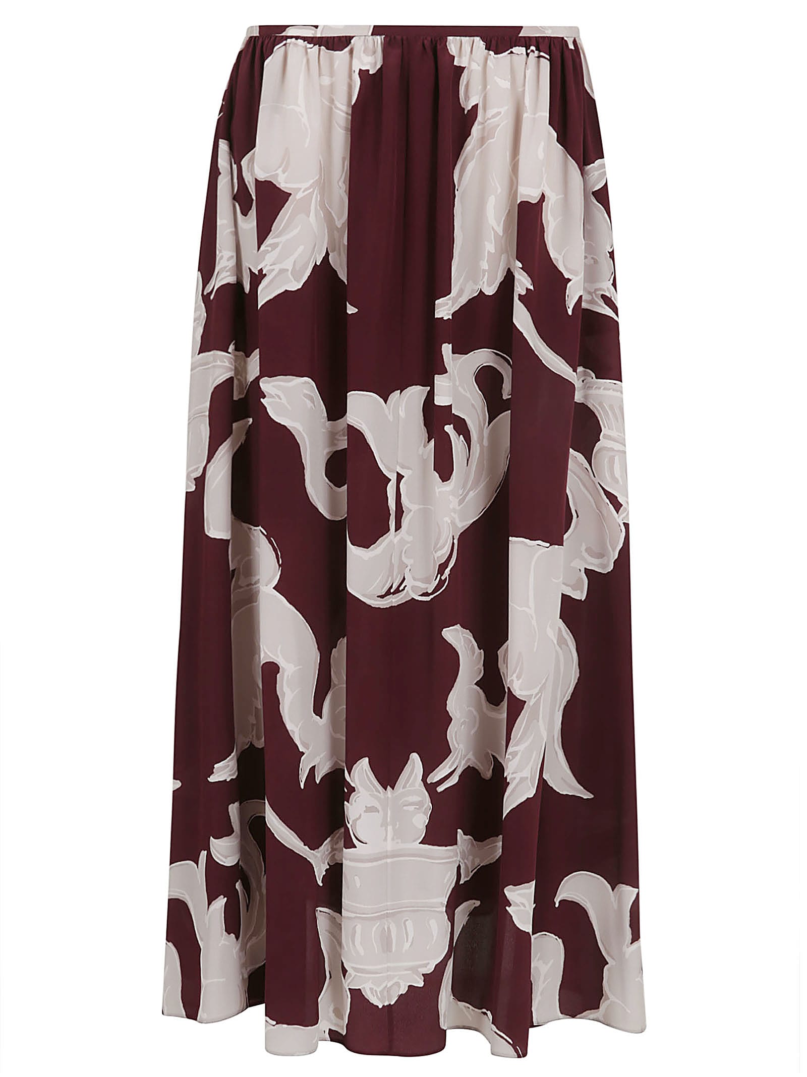 Valentino Skirt Pattern Crepe Chine Metamorphos Gryphon Allover In Brown