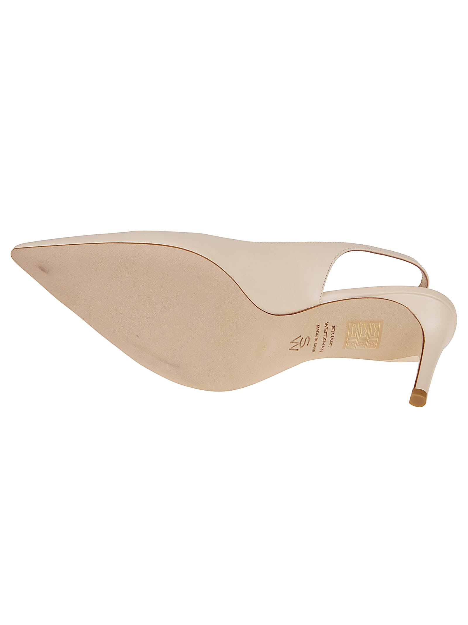 Stuart Weitzman Omens Beige Stuart Power 75 Slingback-strap Patent-leather Heeled Pumps Eur 39 / 6 Uk In Mascarpone