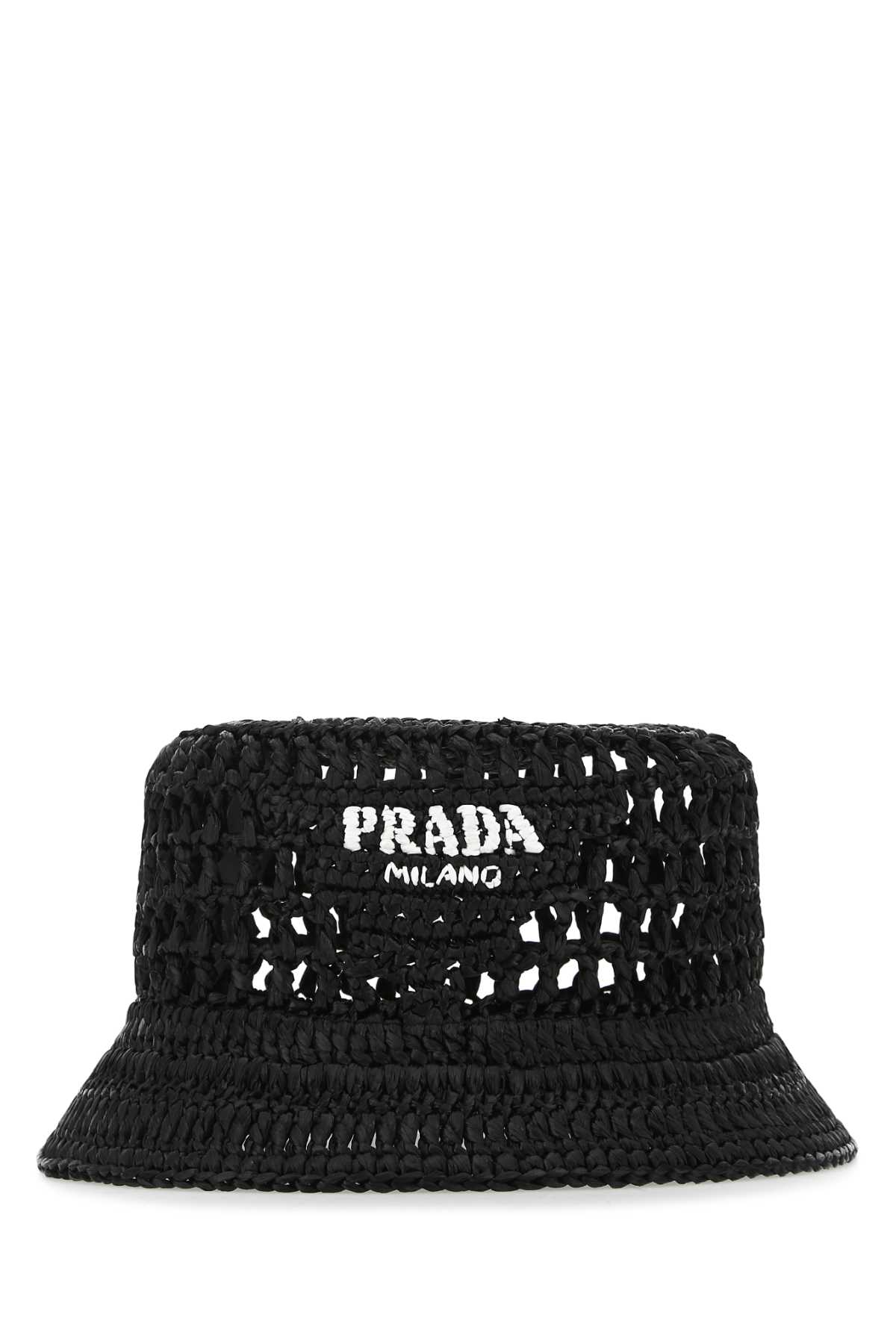 Prada Black Raffia Hat In F0002