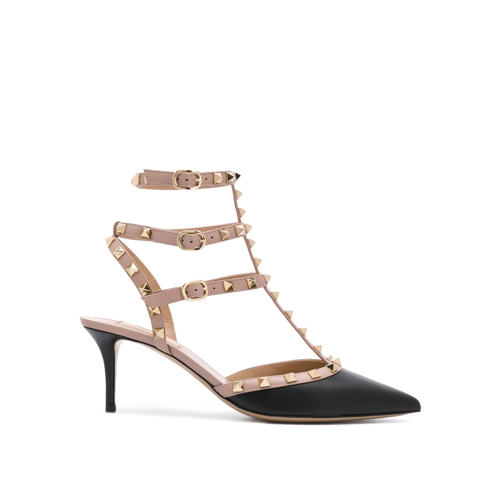 Valentino Rockstud Pumps With Gold-tone Studded Strap In Black