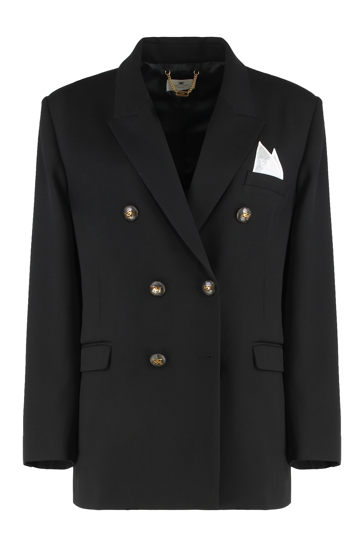 Elisabetta Franchi Coat In Cotton Gabardine With Pocket In Black