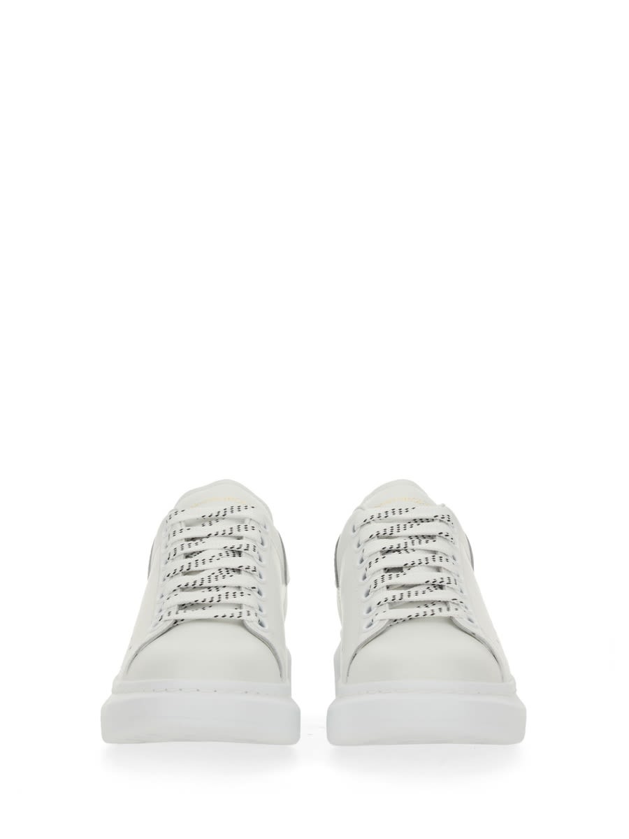 Alexander Mcqueen Women White Low Top Sneakers With Logo Lettering On Tongue And Heel In Leather Wom In Multi