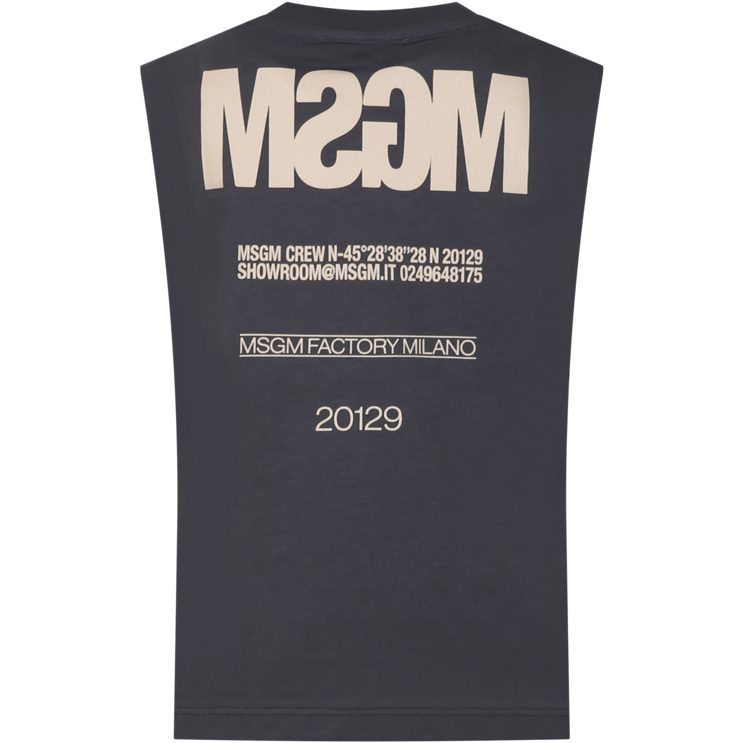 Msgm Kids' Grey Tank Top For Boy With Logo And Writing In Piombo