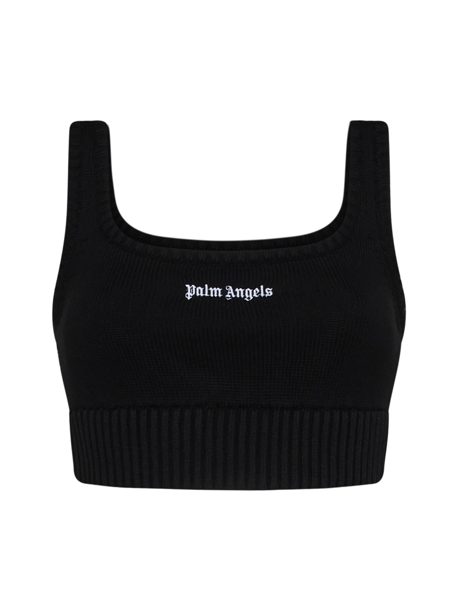 Palm Angels Logo Embroidered Cropped Knitted Tank Top