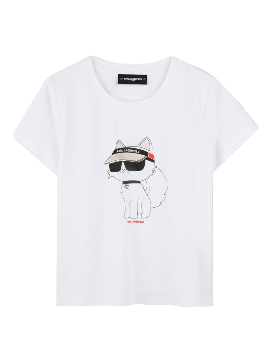 Karl Lagerfeld Choupette-print Crew-neck T-shirt In White