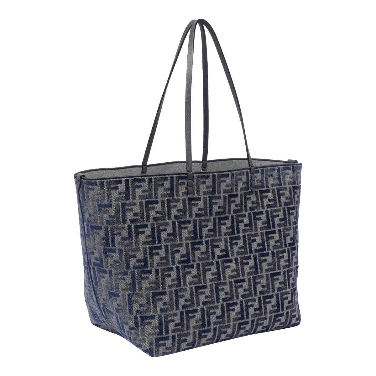 Shop Fendi Ff Roll Shopping Bag Large In Pqk Blu Grigio