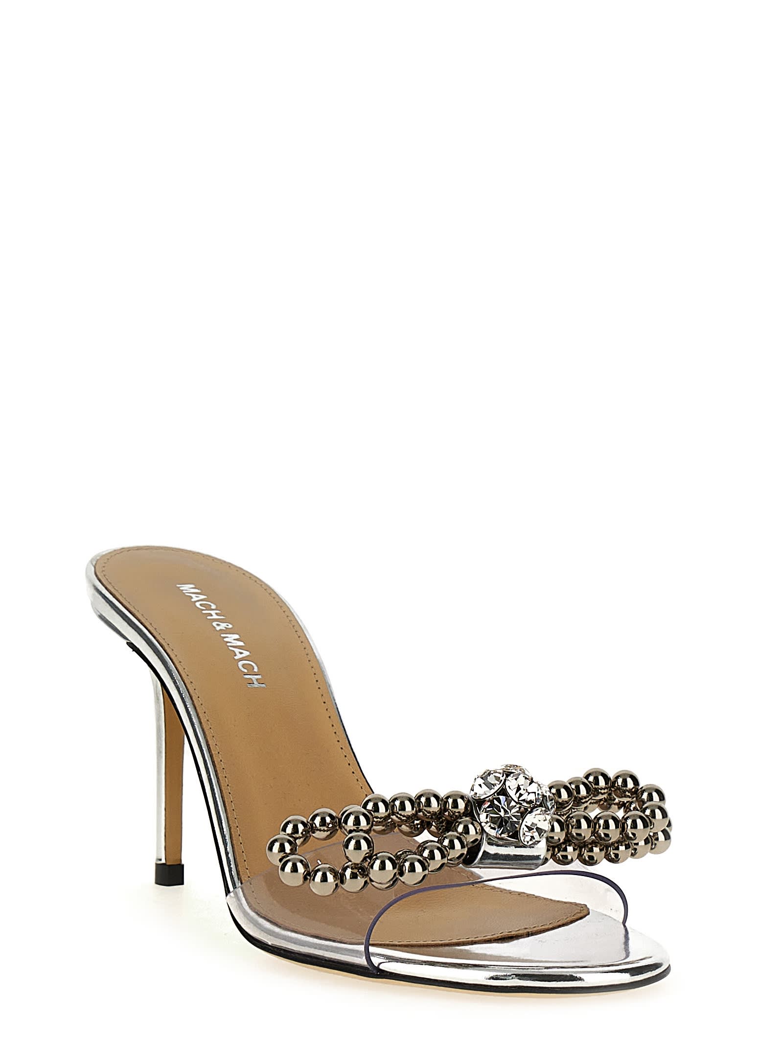 Mach & Mach Stud Bow Sandals In Silver