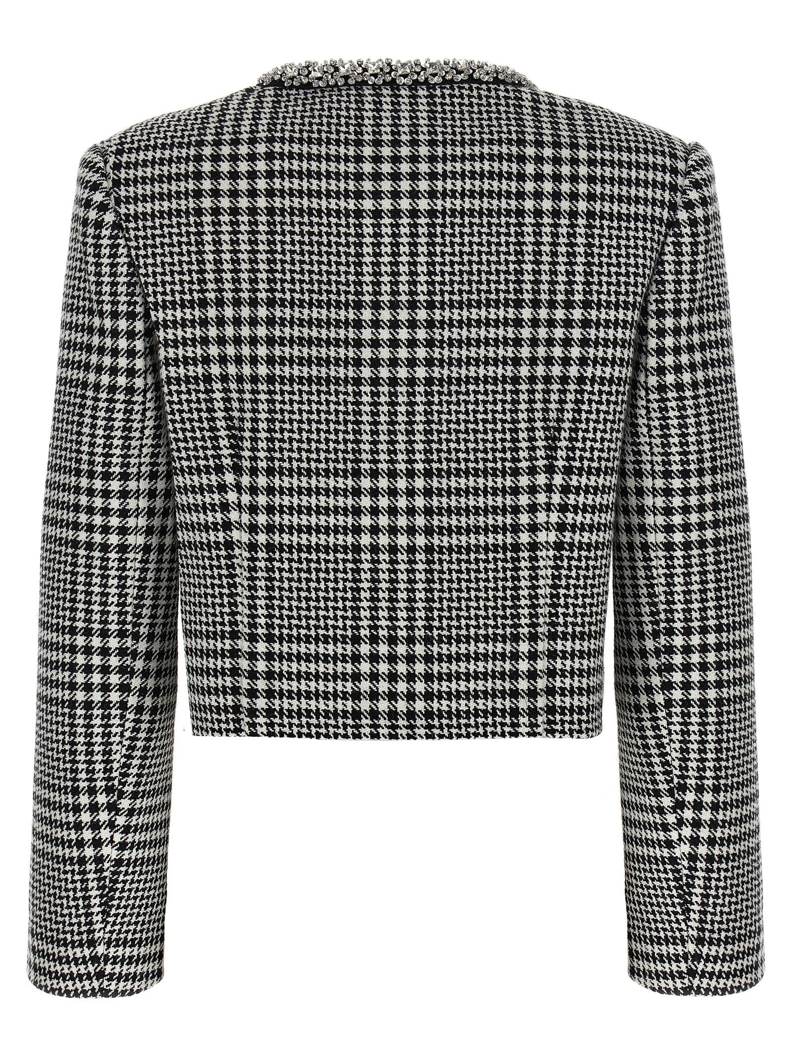 Self-portrait Houndstooth Jacket With Crystals In Gray