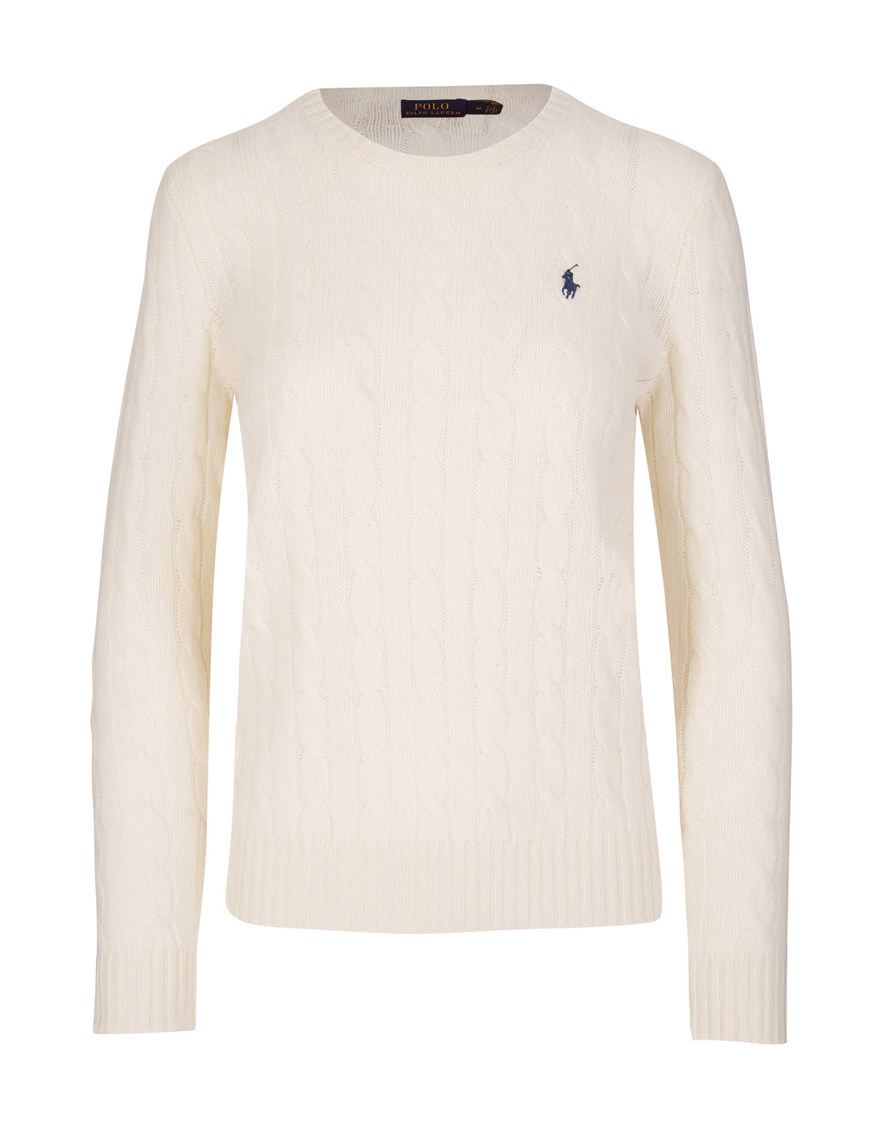 Ralph Lauren Woman Cream Crew-neck Sweater In Braided Wool And Cashmere