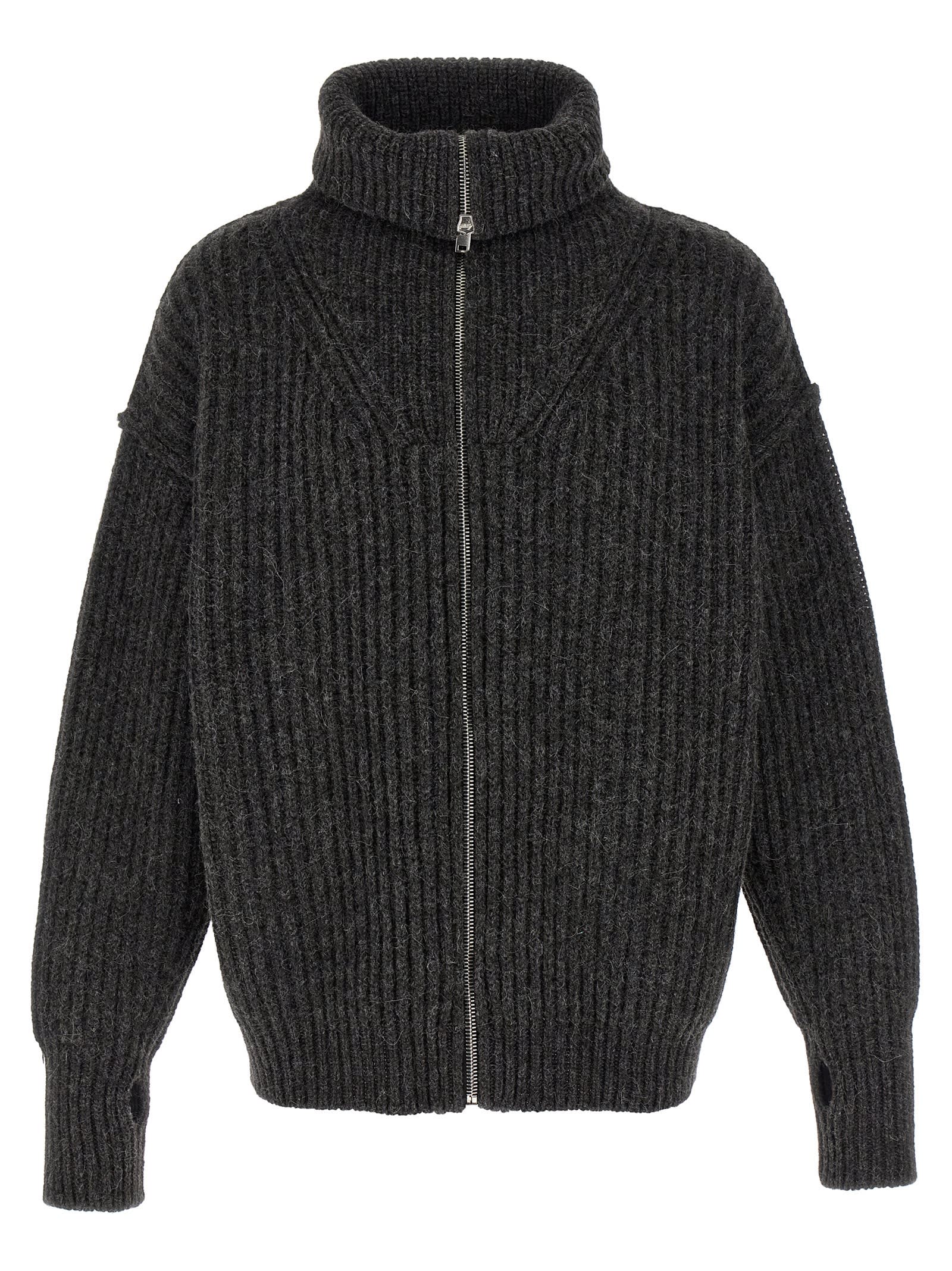 Shop Lemaire Ribbed Cardigan In Gray