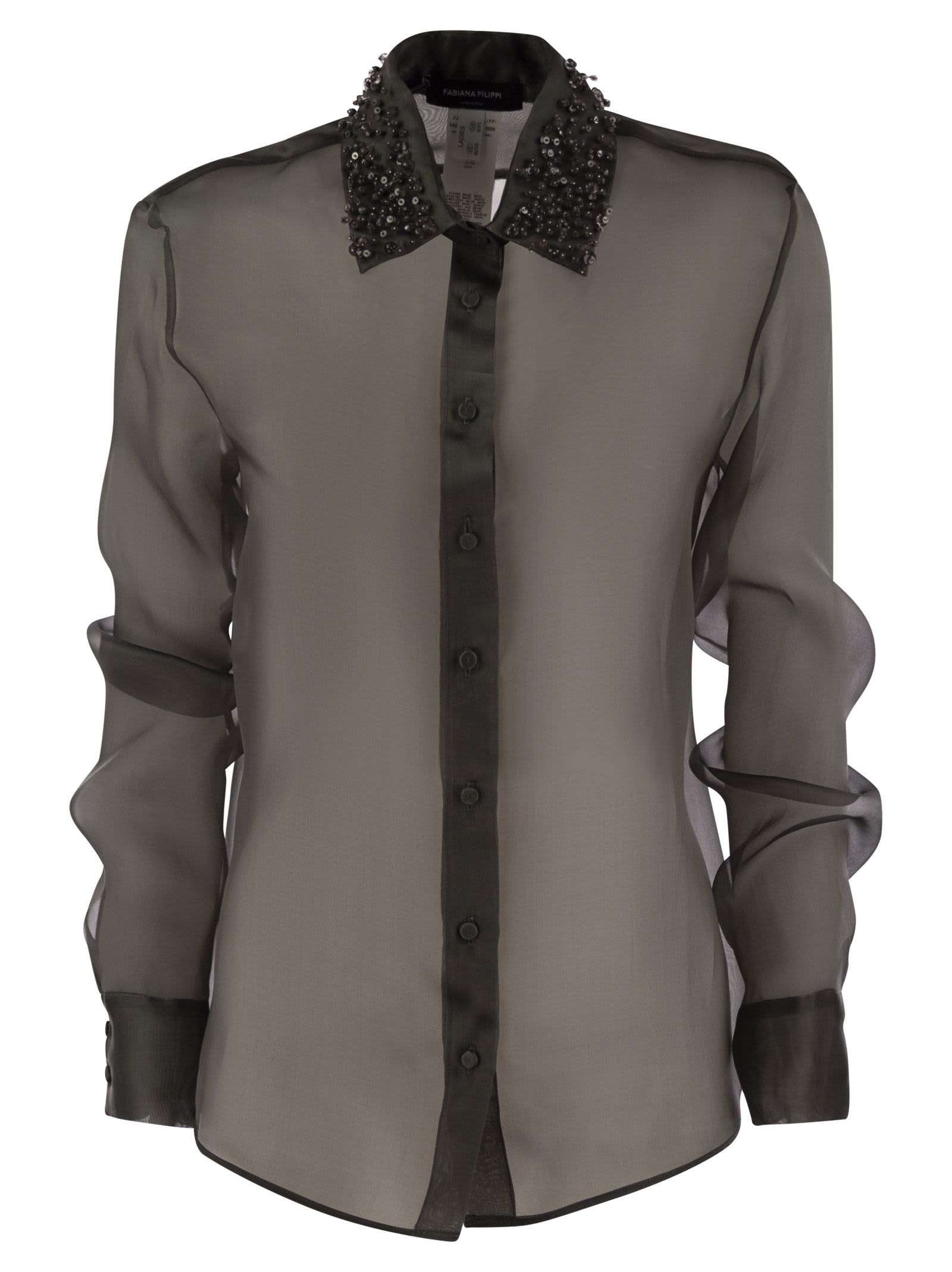 Shop Fabiana Filippi Silk Organza Shirt With Embroidery In Black