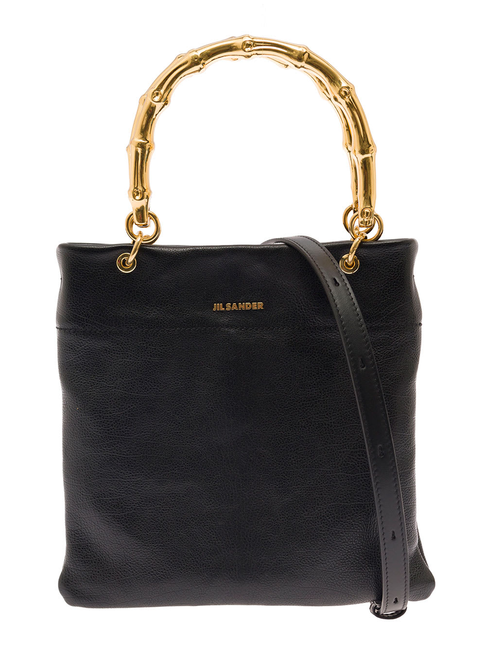 Shop Jil Sander Blacktote Bag With Bamboo Handles In Leather Woman