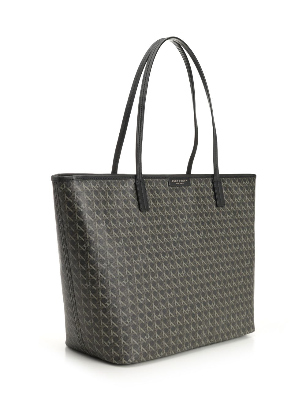 Tory Burch Spacious Black Cotton Tote With Structured Silhouette In Green