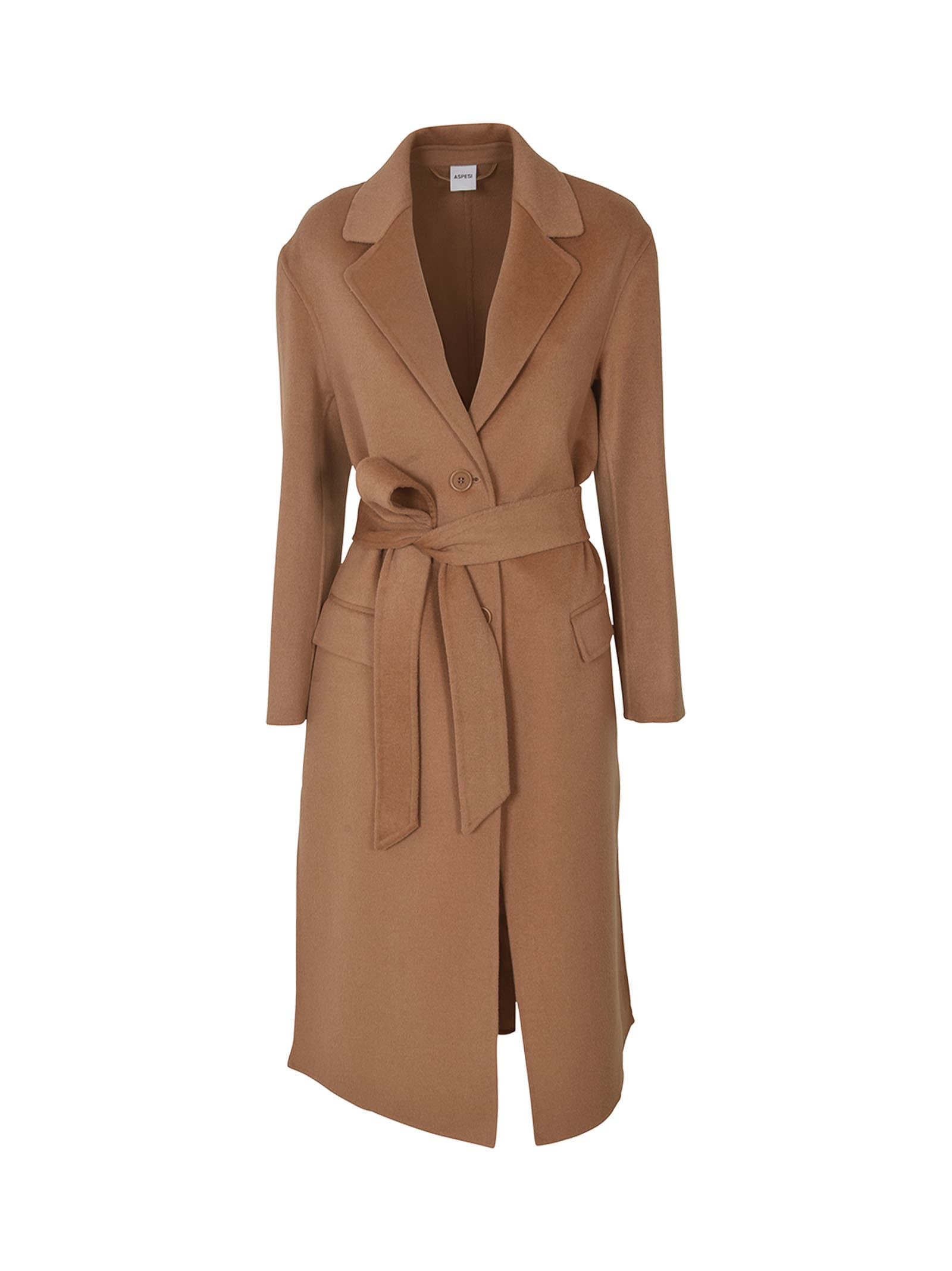 Tie-waist Buttoned Coat