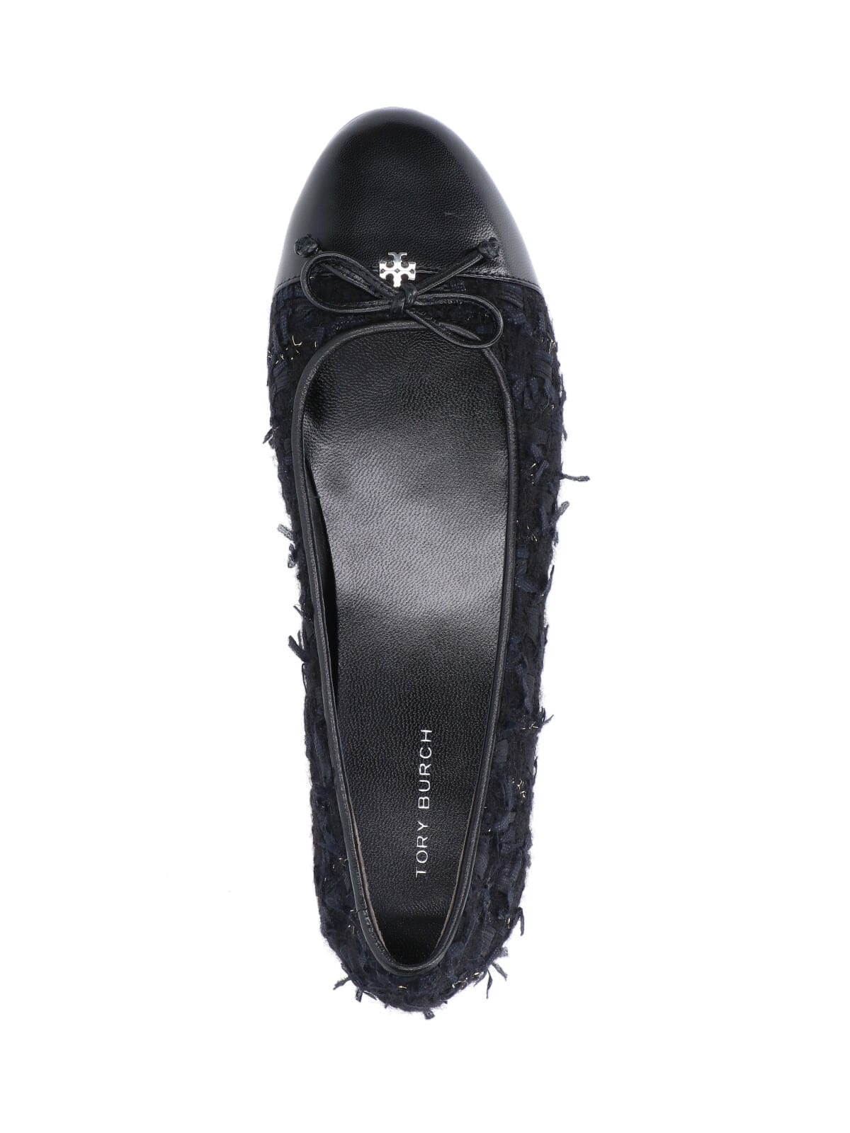 Tory Burch Round Toe Ballerina Shoes With Bow Detail In Black