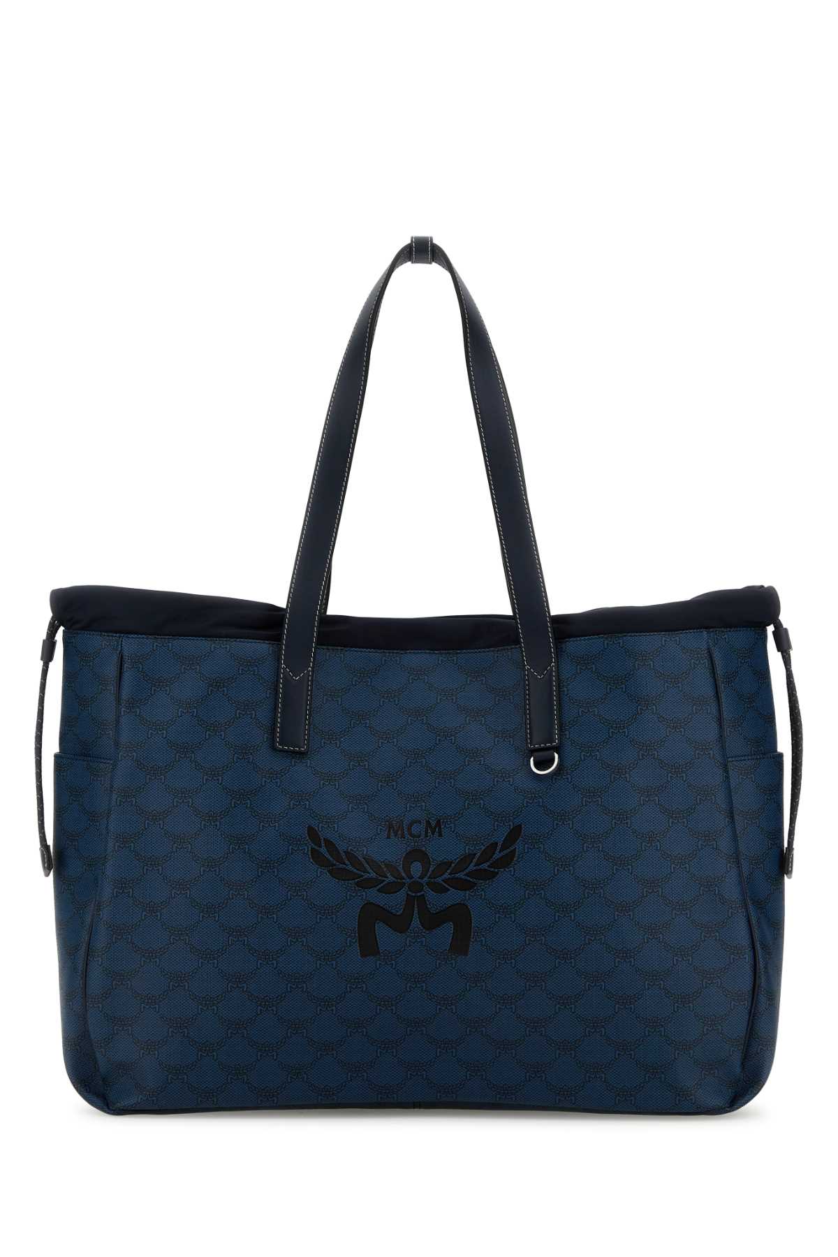 Shop Mcm Printed Canvas Himmel Xl Shopping Bag In Navyblazer