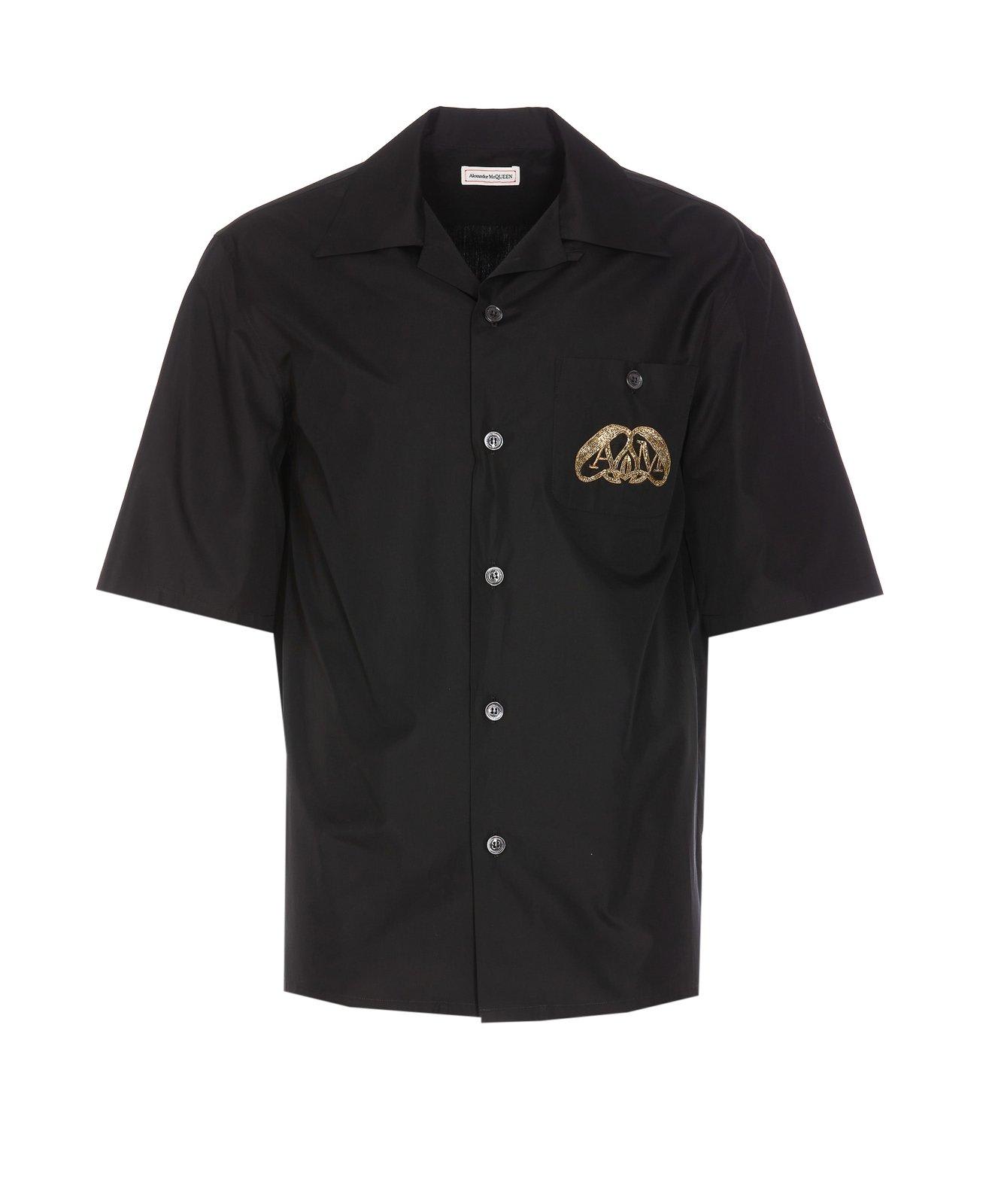 Shop Alexander Mcqueen The Seal Embellished Buttoned Shirt In Nero
