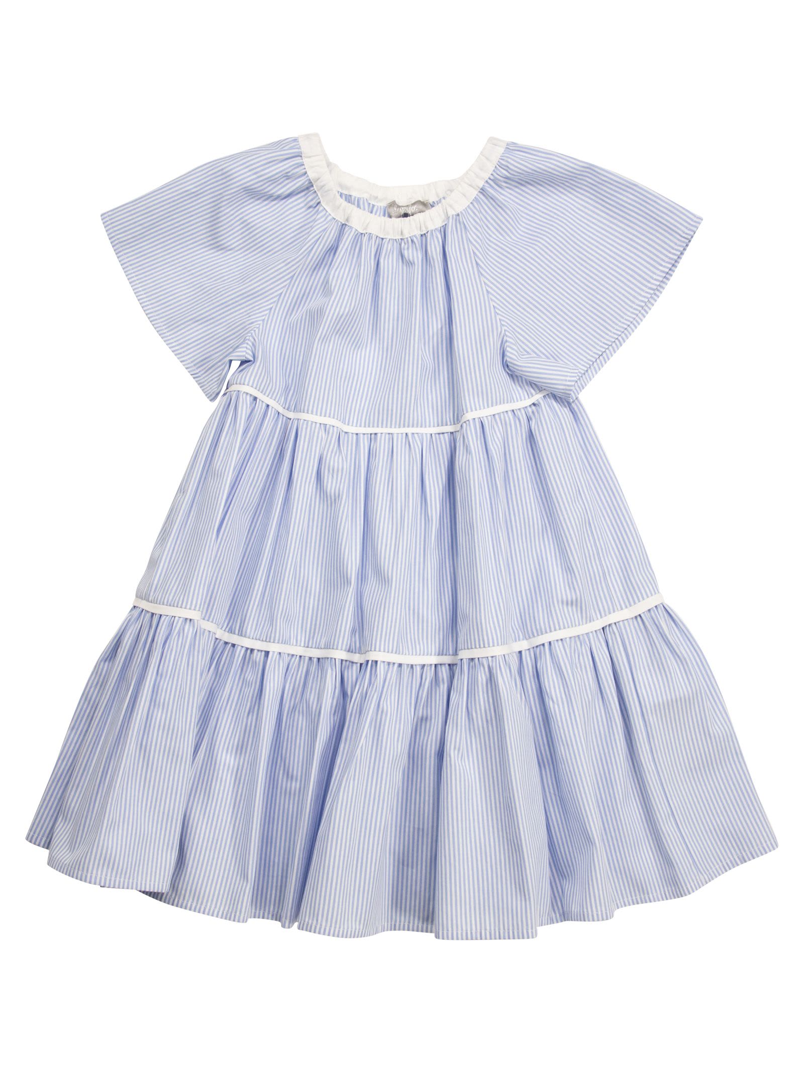 Shop Il Gufo Flounced Cotton Dress In Light Blue