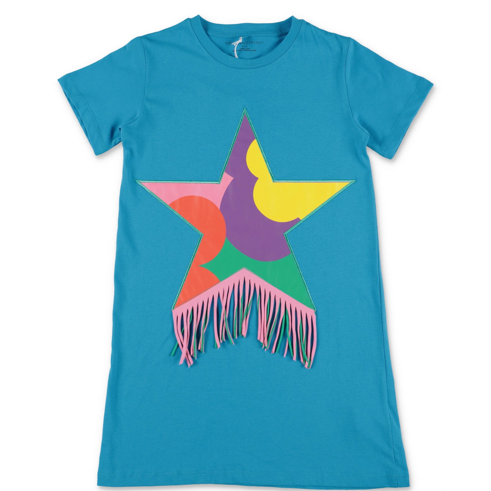Stella Mccartney Kids Girls Blue Star Fringe T-shirt Dress In Azzurro