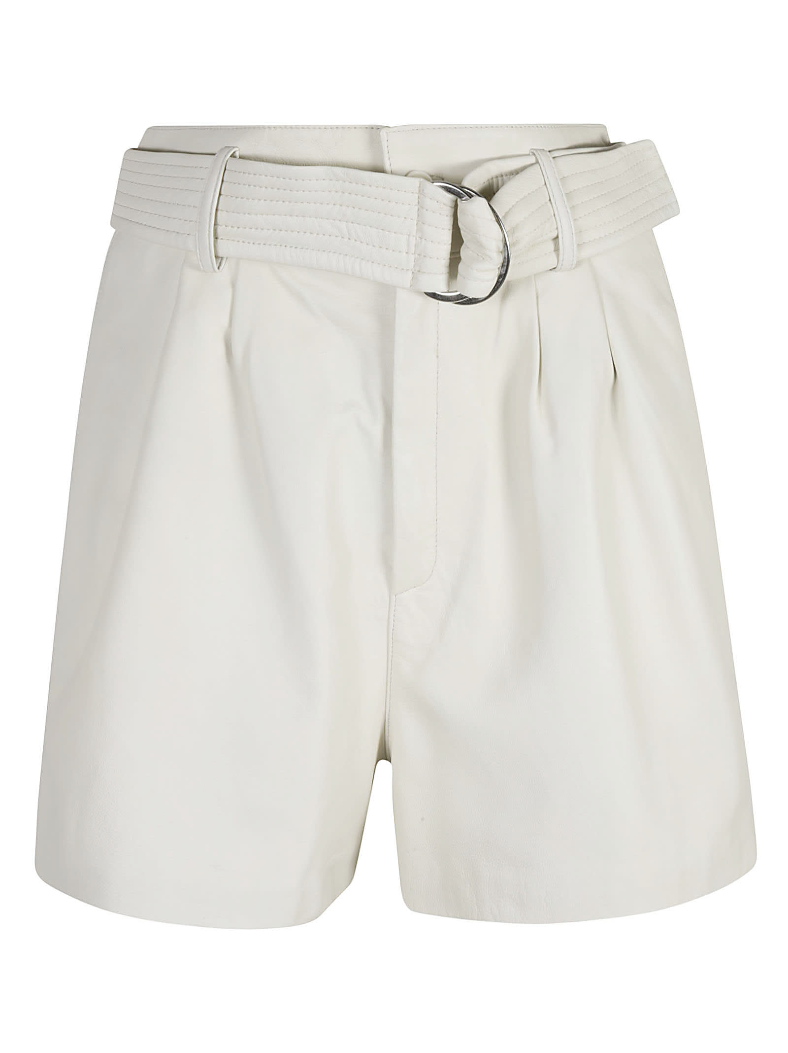 P.a.r.o.s.h Belted Leather Shorts In Panna