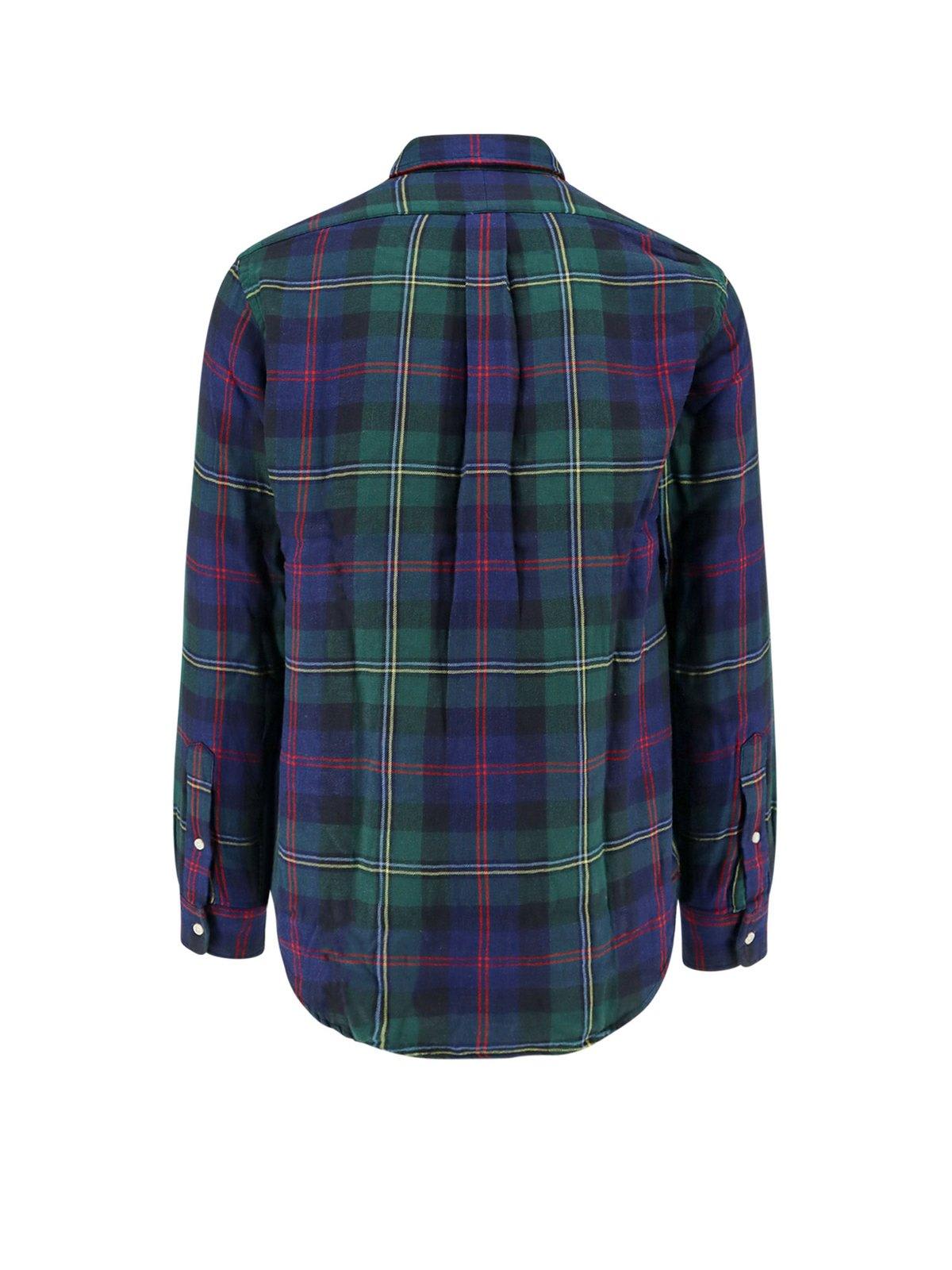 Shop Ralph Lauren Pony Embroidered Plaid Shirt In Green Indigo